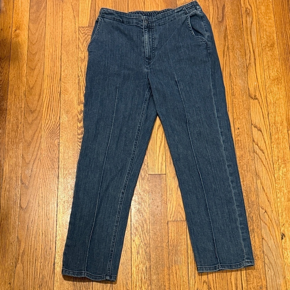 Lisa Bayne USA dark Blue Denim Jeans elastic band size Small cotton blend